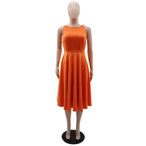 Solid color simple sleeveless vest casual A-line large swing women's dress