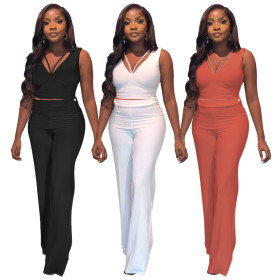 Design Tank Top High Waist Casual Women's Straight Trouser Set Two Piece Set