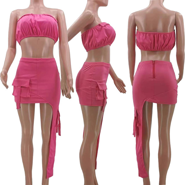 Fashionable and Sexy Solid Color Wrapped Chest Personalized Work Dress Set