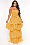Chiffon Gentle Style Style Hanging Strap High Waist Cake Long Dress Summer Dress