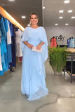 Solid color shawl evening dress high waisted women's chiffon pleated dress