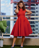 Solid color simple sleeveless vest casual A-line large swing women's dress