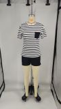 Striped short sleeved shorts casual two-piece set