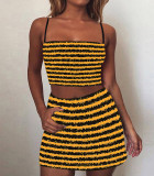 Women's texture striped suspender suit dress