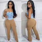 Organ Pocket High Waist Elastic Solid Relaxed Pants