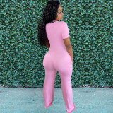 Women's fashion patchwork casual V-neck pocket wide leg jumpsuit