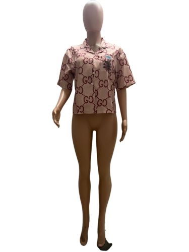 Digital printed lapel short sleeved casual beach shirt
