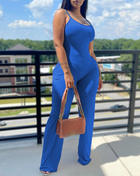 Women's solid color suspender pants jumpsuit