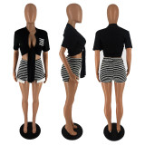 Striped shorts T-shirt set, summer sexy casual two-piece set