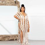 Fashionable and Sexy Hollow Knitted Sleeveless Loose Split Beach Dress