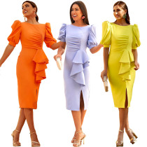 Temperament Bubble Sleeves Fashion Backless Party Celebrity Style Slim Fit Split Dress Dress Temperament Bubble Sleeves Fashion Backless Party Celebrity Style Slim Fit Split Dress Dress