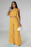 Sexy and versatile sleeveless Crop top chiffon high waist loose women's trousers two-piece set