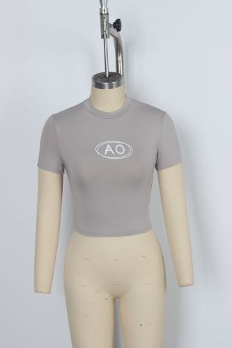 Letter printed round neck tight and simple casual short sleeved T-shirt