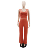 Design Tank Top High Waist Casual Women's Straight Trouser Set Two Piece Set