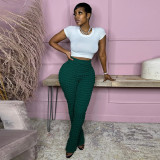 High waisted popcorn high elastic loose fitting street casual pants