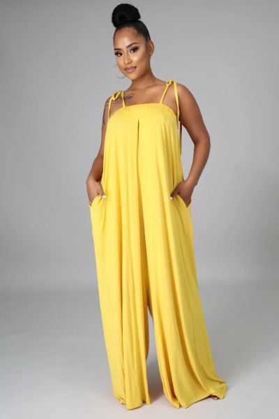 Sleeveless waist wrapped chest loose wide leg women's jumpsuit