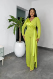 Long sleeved V-neck temperament waistband dress Spring and Autumn slim fitting women's straight tube jumpsuit