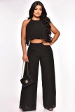 Sexy and versatile sleeveless Crop top chiffon high waist loose women's trousers two-piece set