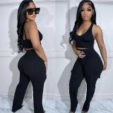 Organ Pocket High Waist Elastic Solid Relaxed Pants