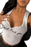 Solid Pit Stripe Letter Deep V Sleeveless Open Umbilical Women's Tank Top