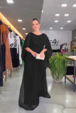 Solid color shawl evening dress high waisted women's chiffon pleated dress
