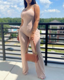 Women's solid color suspender pants jumpsuit
