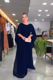 Solid color shawl evening dress high waisted women's chiffon pleated dress