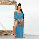 Fashionable and Sexy Hollow Knitted Sleeveless Loose Split Beach Dress