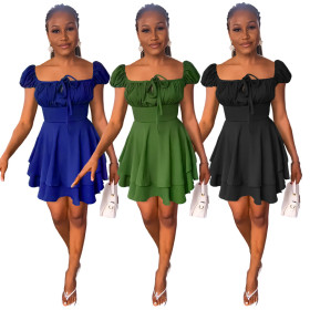 Square Neck Style Ladies Commuter Style Summer High Waist Short Skirt Women's Dress
