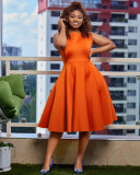 Solid color simple sleeveless vest casual A-line large swing women's dress
