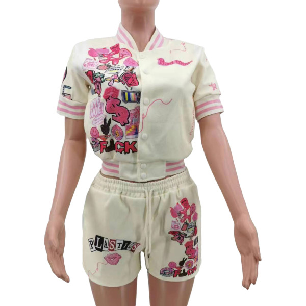 Fashion casual printed Baseball uniform short sleeve suit