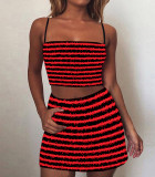 Women's texture striped suspender suit dress
