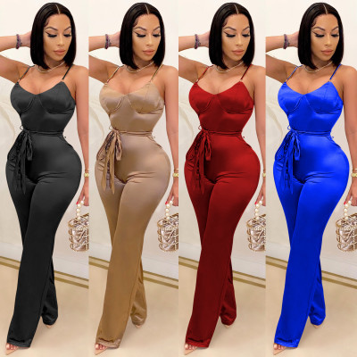Sexy jumpsuit straight leg pants
