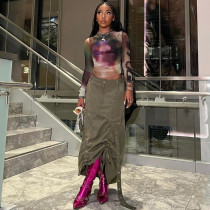 Drawstring pleated street trendy skirt Drawstring pleated street trendy skirt