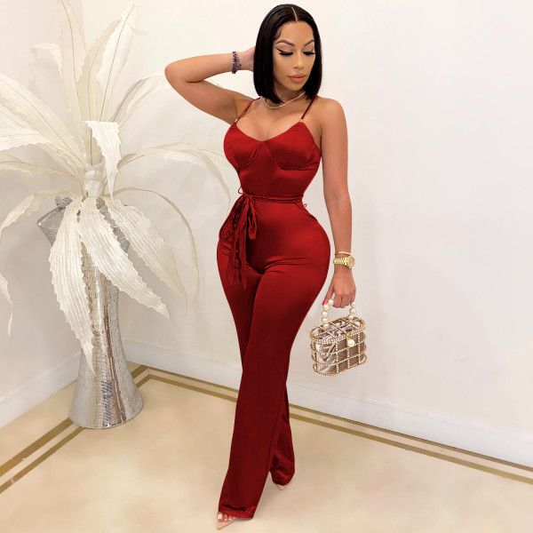 Sexy jumpsuit straight leg pants