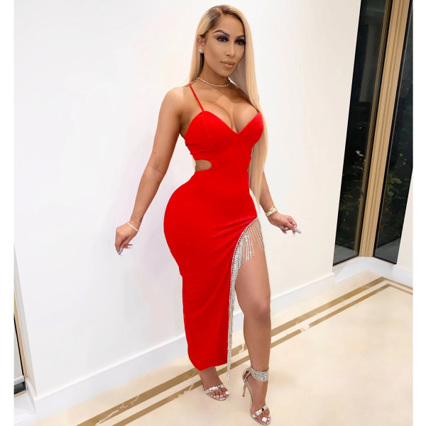 Women's fashion rhinestone sexy suspender nightclub dress dress