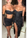 Sexy Lace Sleeve Panel Slim Fit Sparkling Split Strap Dress