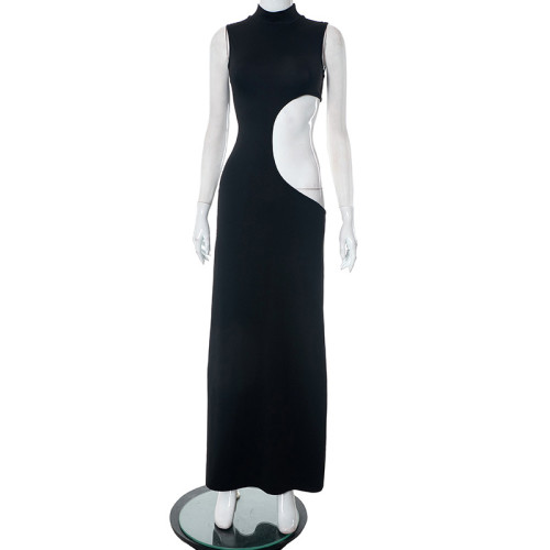 Clear color round neck sleeveless hollowed out spicy girl dress
