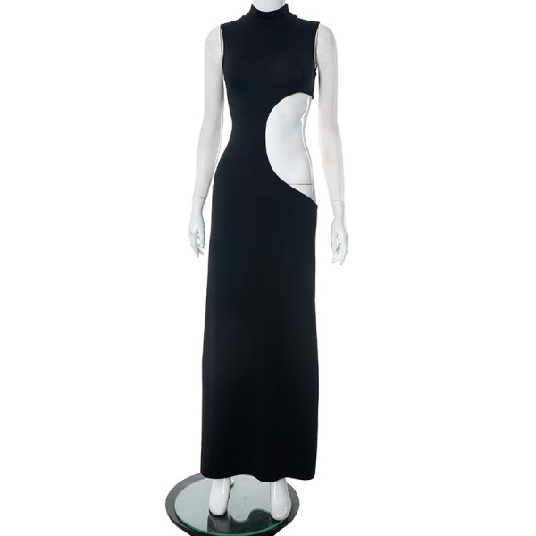 Clear color round neck sleeveless hollowed out spicy girl dress