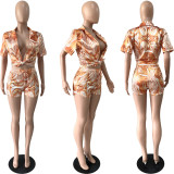 Stretch Tint Printed Shirt Short Two Piece Set