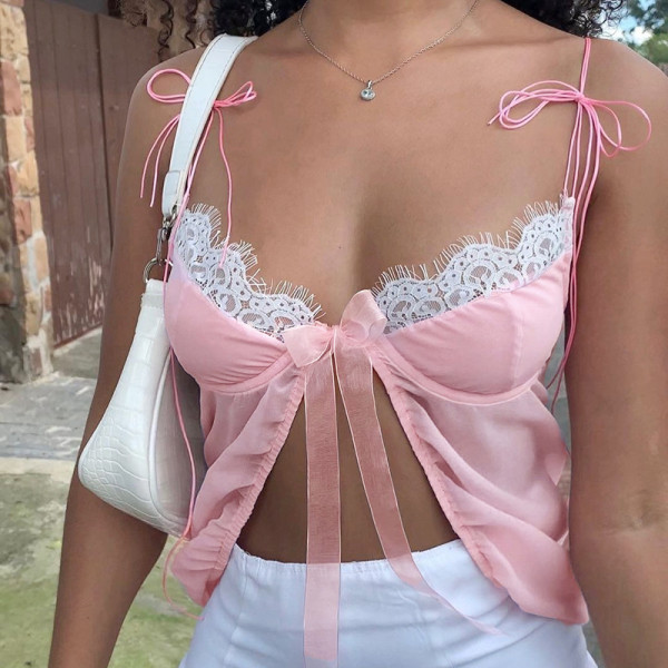 Funny hollow fashionable bra eyelash lace splicing cardigan Camisole