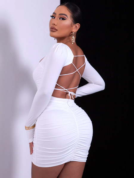 Sexy Backless Long Sleeve Dress Slim Fit Wrap Hip Short Dress
