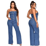 Bra off shoulder slimming micro flared jumpsuit jeans