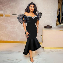 Sexy Mesh Off Shoulder Fishtail Dress Banquet Party Hot Diamond Dress Sexy Mesh Off Shoulder Fishtail Dress Banquet Party Hot Diamond Dress