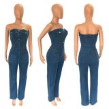 Bra off shoulder slimming micro flared jumpsuit jeans