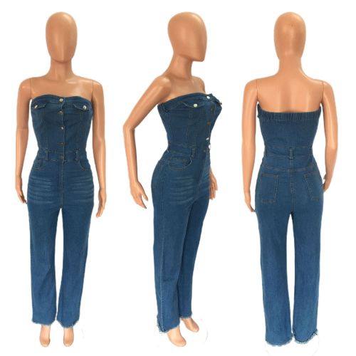 Bra off shoulder slimming micro flared jumpsuit jeans
