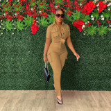 Shirt Short Sleeve Long Pants Split Solid Color Two Piece Set