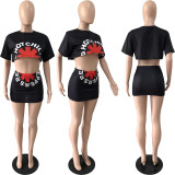 Fashion trendsetter letter print open navel short vest two-piece set