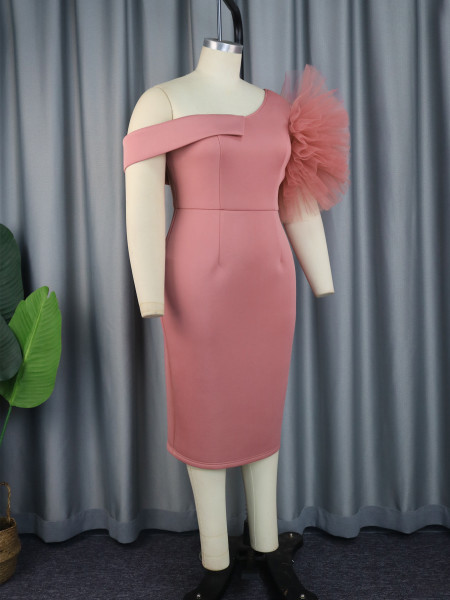 Single shoulder mesh shaped dress