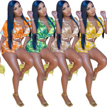 Stretch Tint Printed Shirt Short Two Piece Set